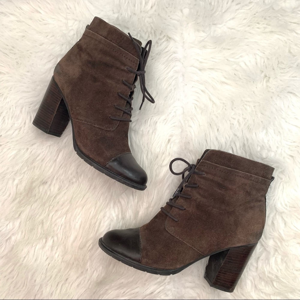 Franco Sarto Ozzie Suede Lace Up Brown Block Heel Boots